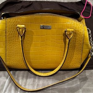 Kate Spade Handbag Tote Mustard Yellow Embossed Croc Leather